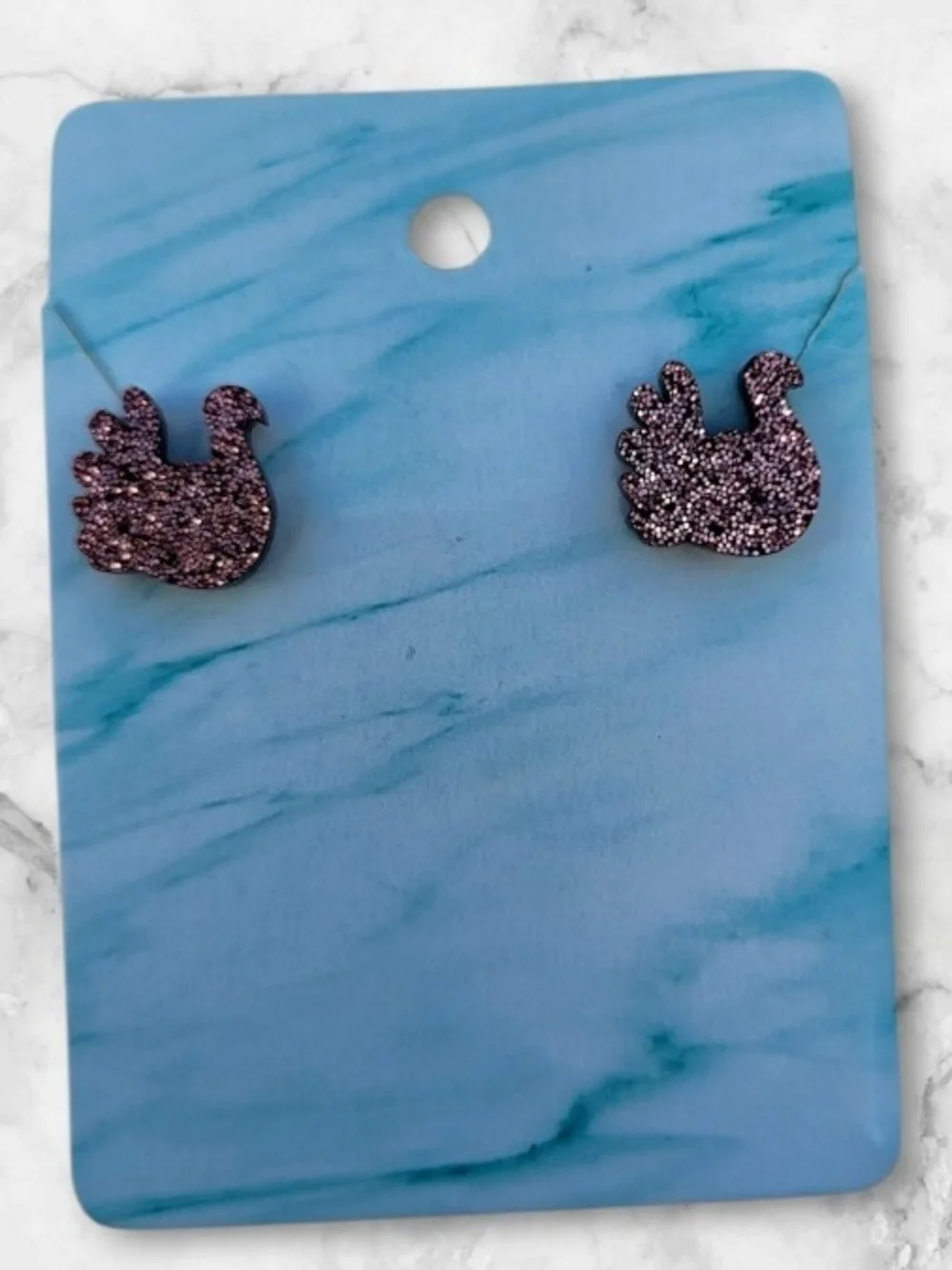 Glitter Turkey Stud Earrings - Brown Glitter